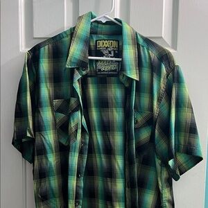 DIXXON Men's Black and Green Plaid Shirt